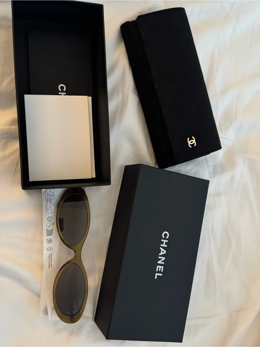 CHANEL Olive Oval Sunglasses with Gray Lenses